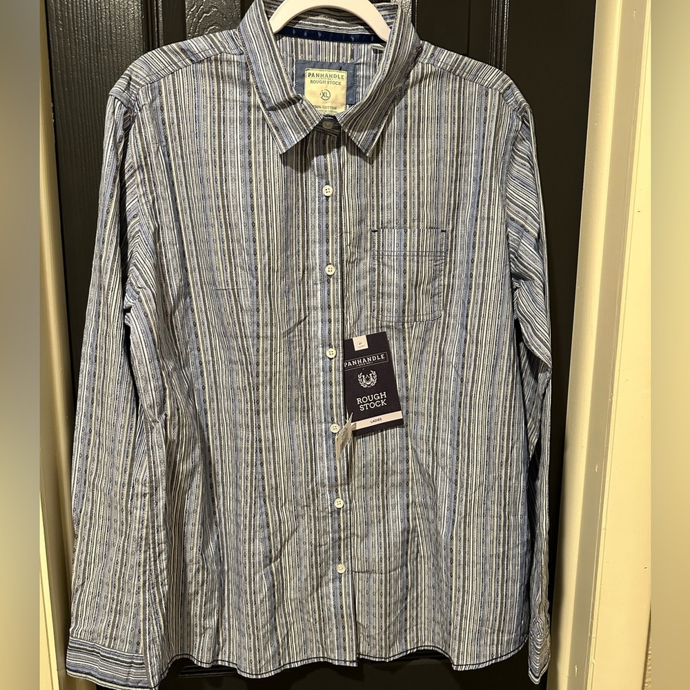 Panhandle Rough Stock Ladies Striped Button down shirt. NWT.